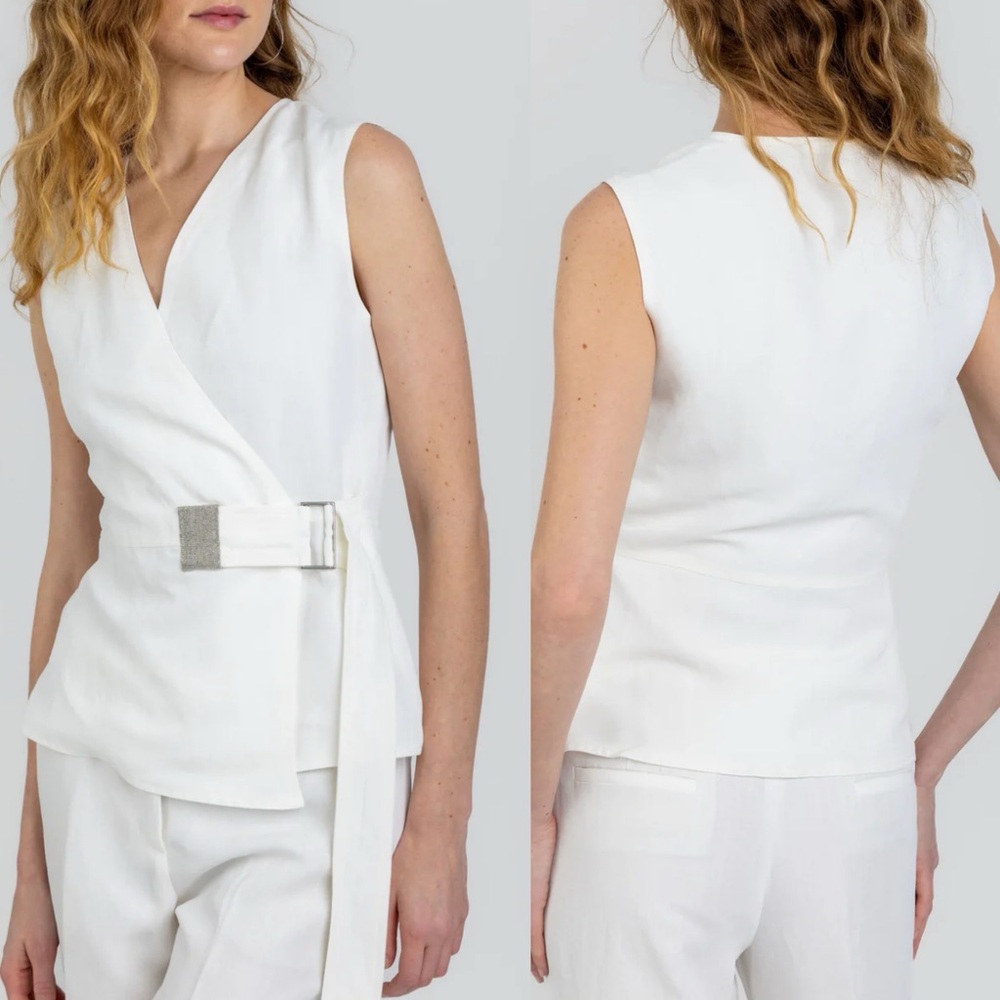 Fabiana Filippi Embellished Wrap Sleeveless Blouse Women XS White NEW *TINY FLAW
